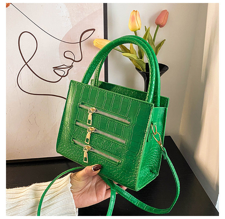 Women Fashion Casual Simple Solid Color Zipper Handbag