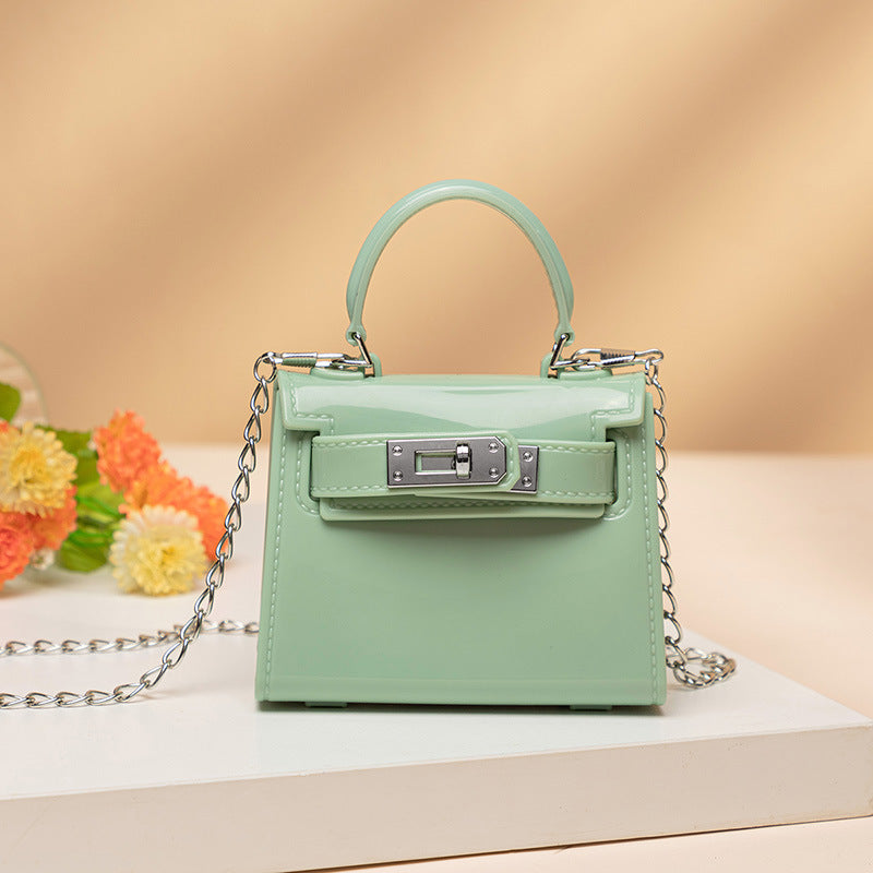 Women Fashion Candy Color Lock Square Chain Mini Crossbody Bag