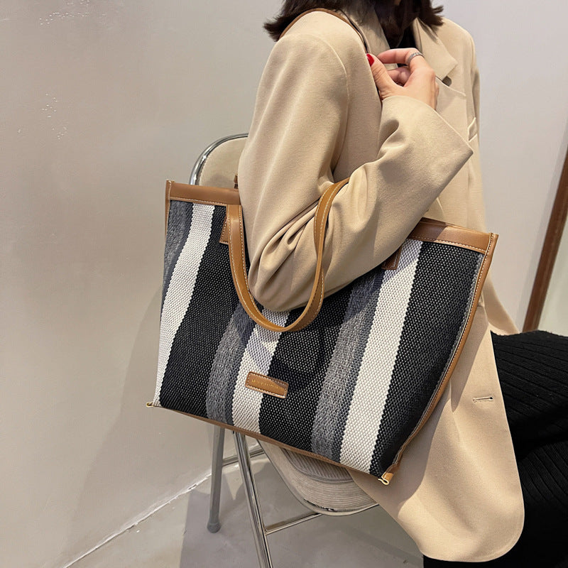 Women Fashion Canvas Stripe Shoulder Bag
