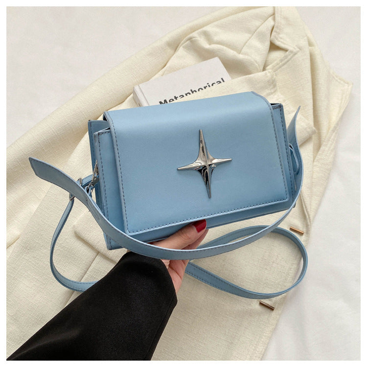 Sac à bandoulière carré en PU pour femme, style rétro, couleur unie, à rabat, style étoile