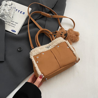 Women Fashion Casual Large Capacity Plush Handbag