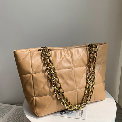Women Basic Casual Chain Design Solid Color Large Capacity PU Tote Shoulder Bag