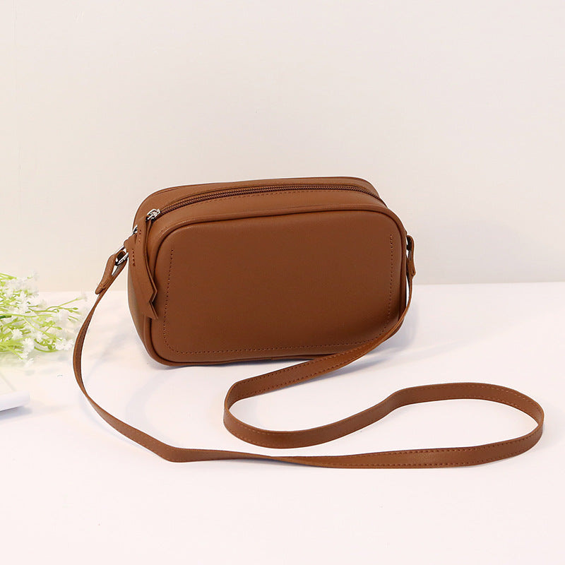 Women Fashionable Simple Solid Color Square Zipper PU Crossbody Bag