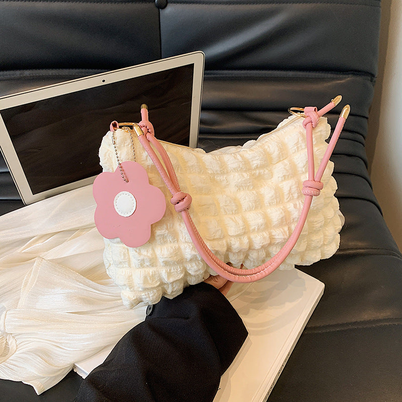 Sac à bandoulière plissé de grande capacité pour femme, décontracté, couleur unie 