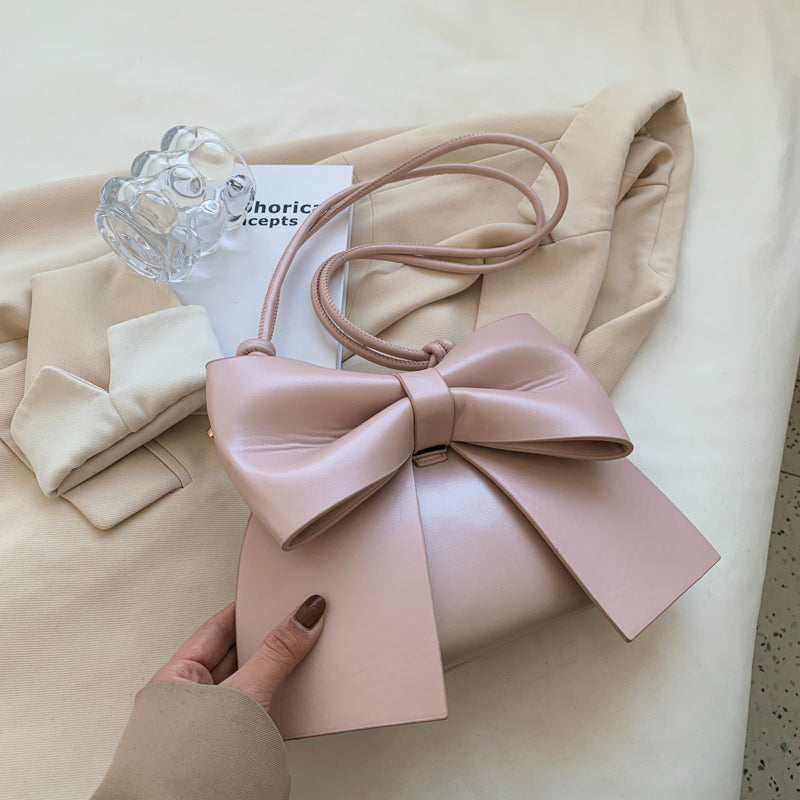 Sac à bandoulière en PU de couleur unie avec nœud créatif pour femme 