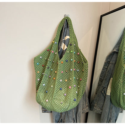 Sac fourre-tout tissé creux à perles pour femme
