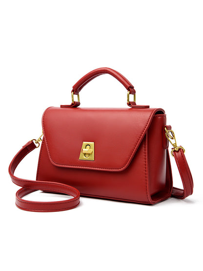 Women Fashion Retro Flap Lock PU Handle Shoulder Bag