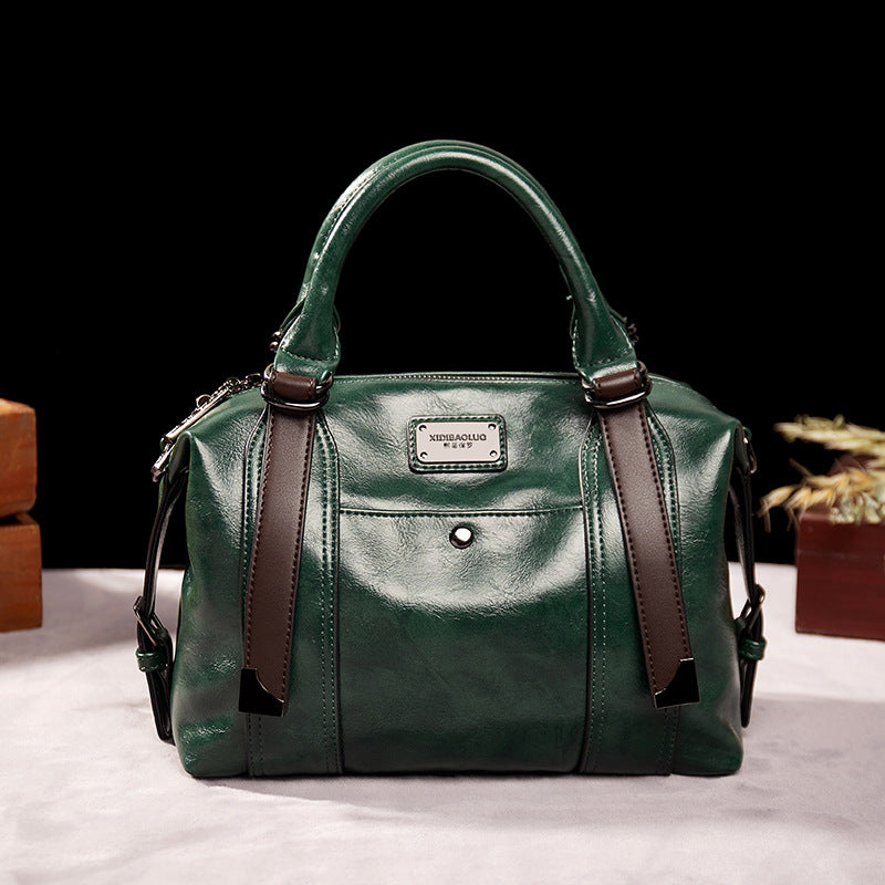 Women Fashion Retro Large Capacity PU Handle Shoulder Bag