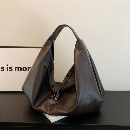 Women Fashion Casual Large Capacity Zipper PU Shoulder Bag