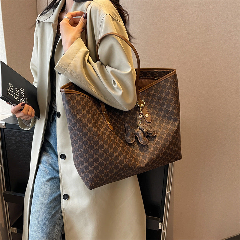 Women Fashion Casual Large Capacity Pendant Decorative PU Tote Bag