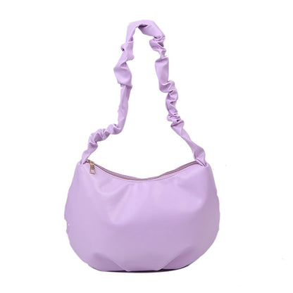 Fashion Simple Women Solid Color PU Creased Strap Underarm Bag