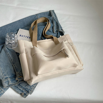 Women Casual Solid Color Large Capacity Multi-Pocket Canvas Tote Bag