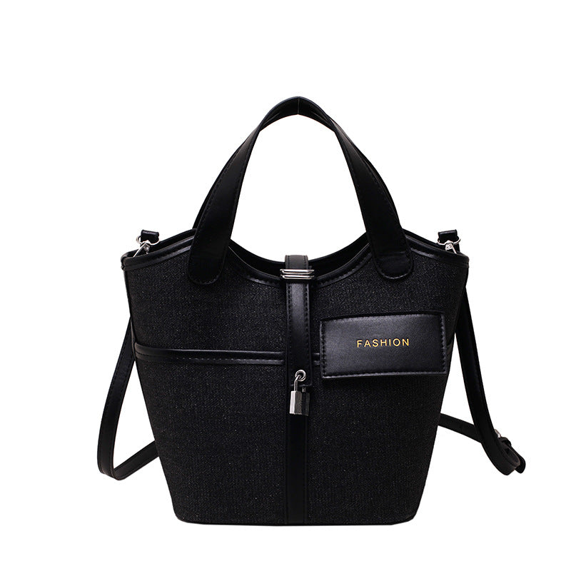 Women Fashion Canvas Basket Handheld Bucket Bag