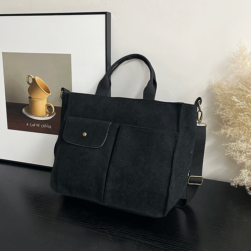 Women Casual Simple Solid Color Large Capacity Corduroy Handbag