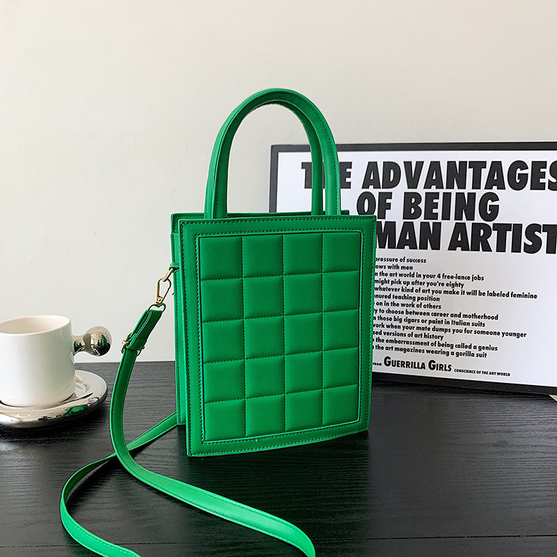 Sac à bandoulière en PU de grande capacité pour femme, motif écossais gaufré, couleur unie 