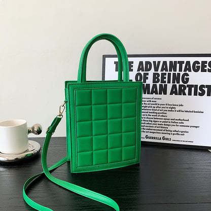 Sac à bandoulière en PU de grande capacité pour femme, motif écossais gaufré, couleur unie 