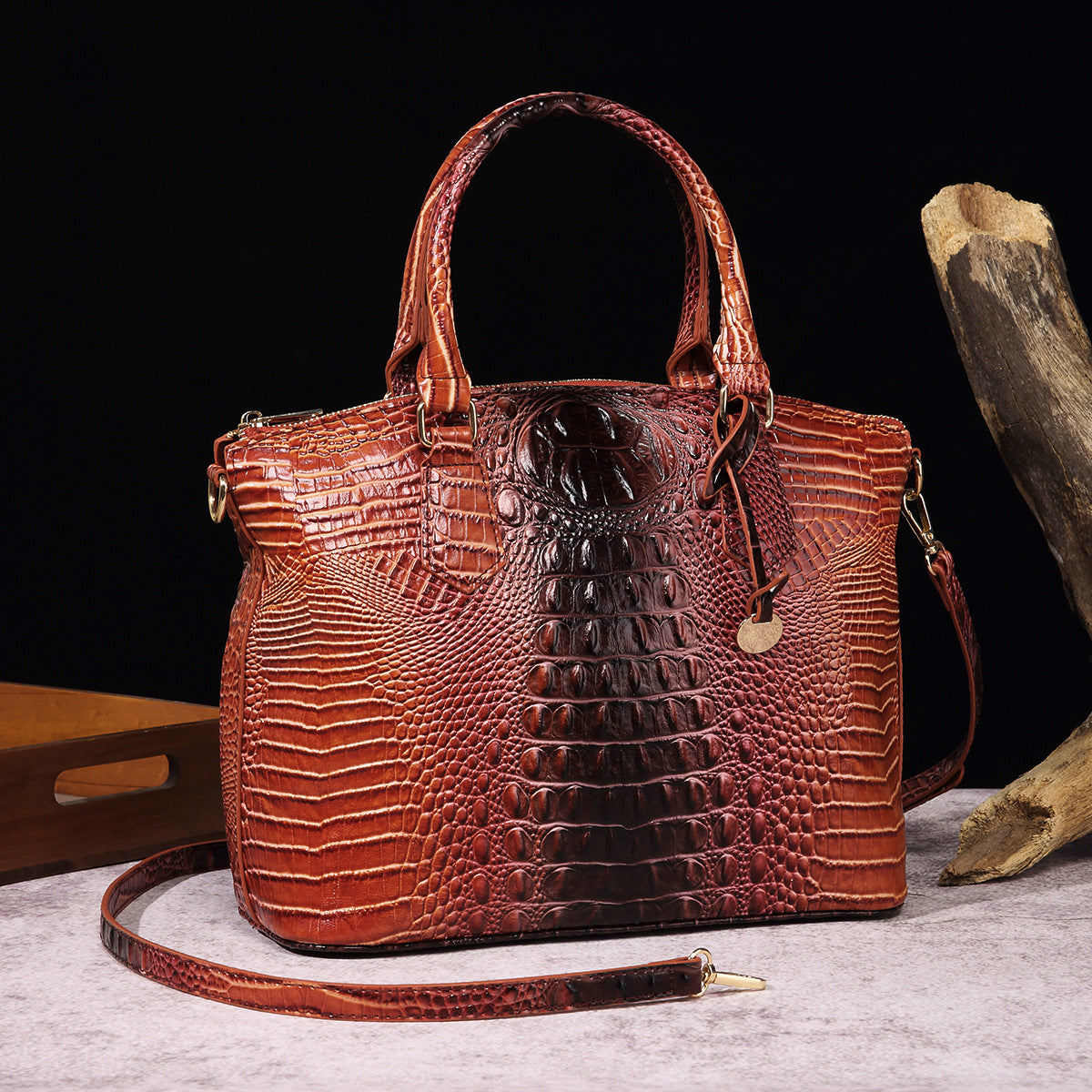 Women Vintage Crocodile Print Large Capacity Square Handbag