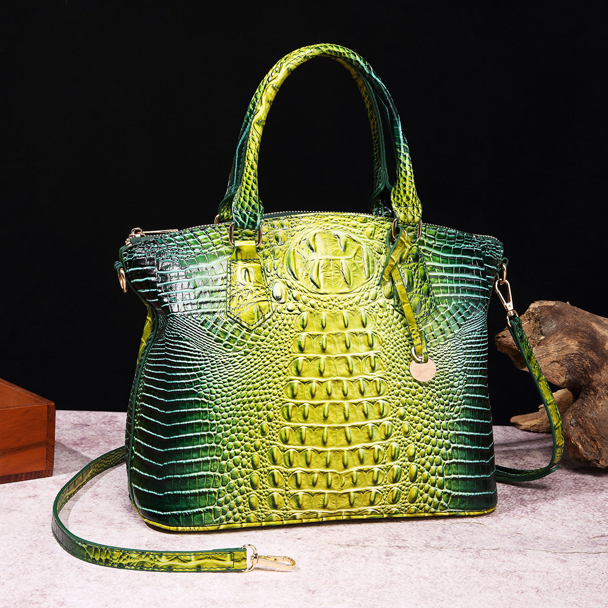 Women Vintage Crocodile Print Large Capacity Square Handbag