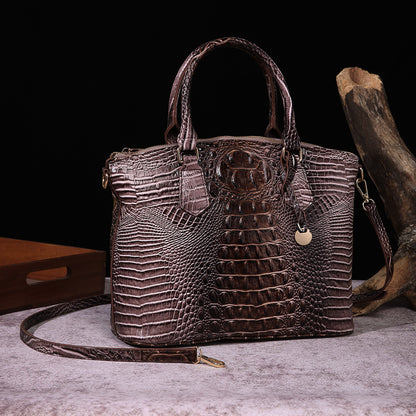 Women Vintage Crocodile Print Large Capacity Square Handbag