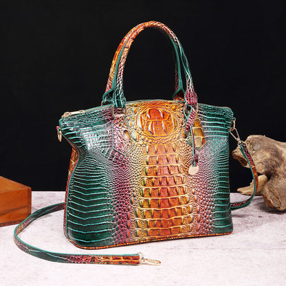 Women Vintage Crocodile Print Large Capacity Square Handbag