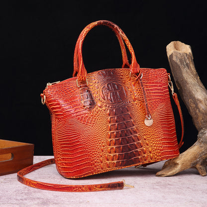 Women Vintage Crocodile Print Large Capacity Square Handbag
