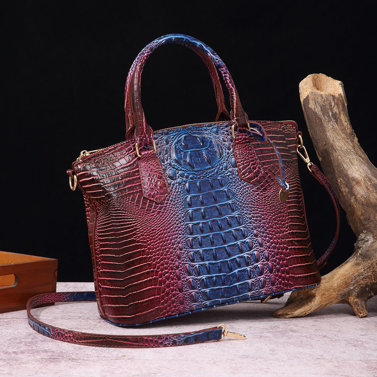 Women Vintage Crocodile Print Large Capacity Square Handbag
