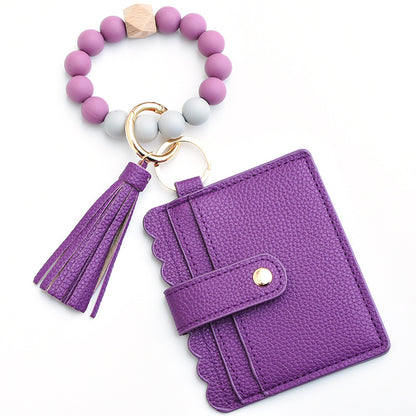 Women Fashion Beaded Pu Tassel Coin Purse