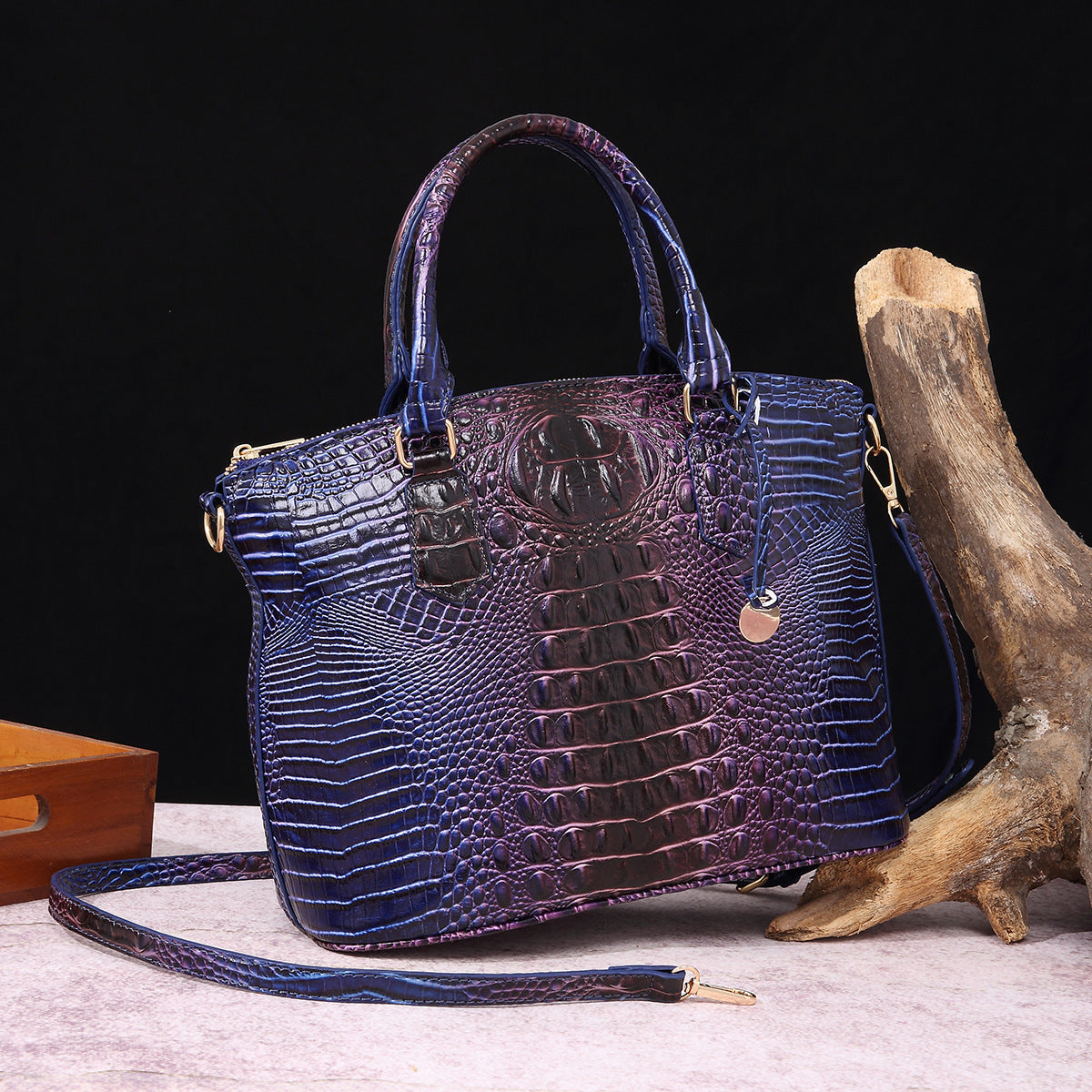 Women Vintage Crocodile Print Large Capacity Square Handbag