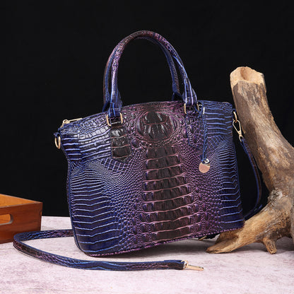 Women Vintage Crocodile Print Large Capacity Square Handbag