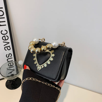 Women Fashion Elegant Heart Pearl Handbag Crossbody Small Square Bag