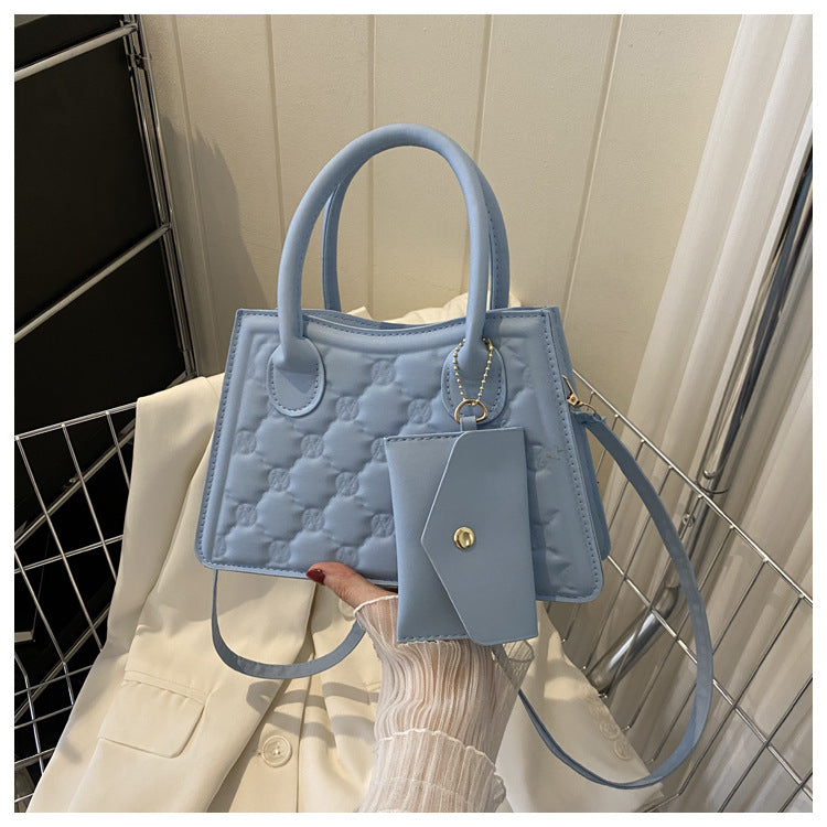 Women Fashionable Round Diamond Creased Square PU Handle Crossbody Bag