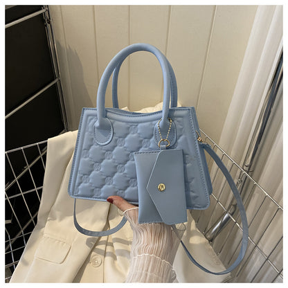 Women Fashionable Round Diamond Creased Square PU Handle Crossbody Bag