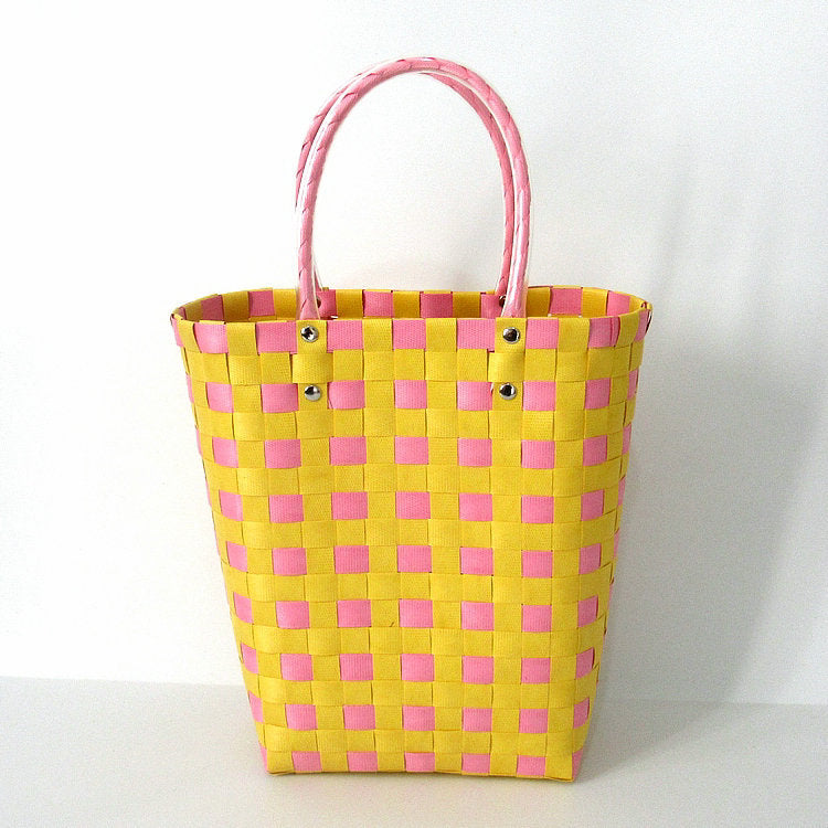 Sac fourre-tout décontracté tissé à carreaux pour femme, grande capacité 