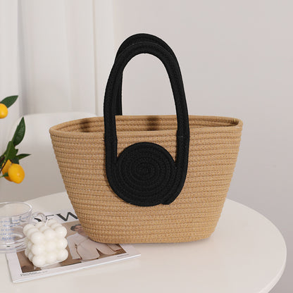 Holiday Beach Simple Large Capacity Cotton Woven Straw Handbag