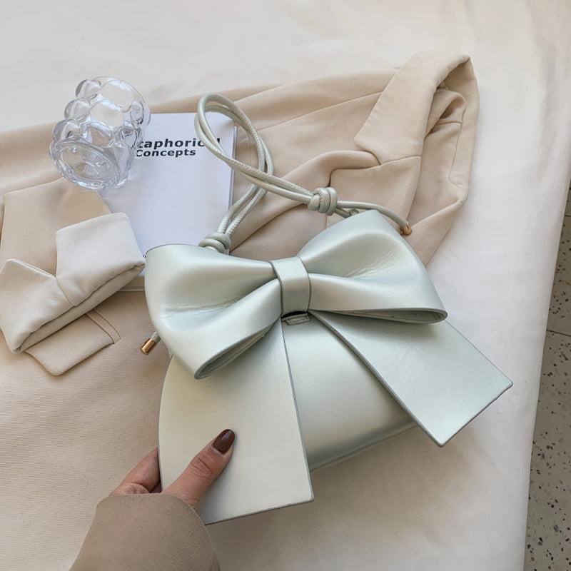 Sac à bandoulière en PU de couleur unie avec nœud créatif pour femme 