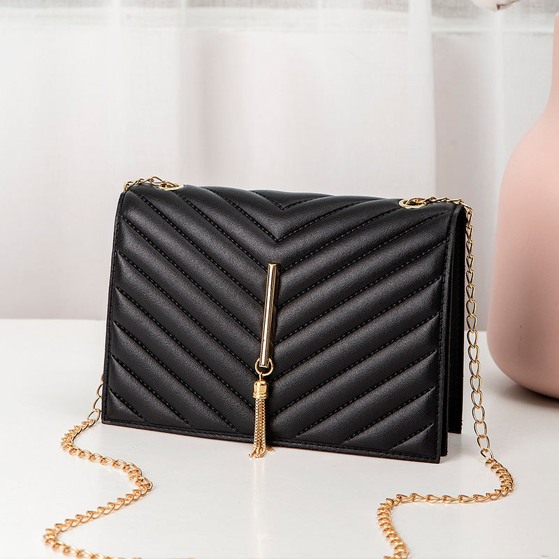 Women Fashion Casual V-Pattern Squared Square Chain Crossbody Bag
