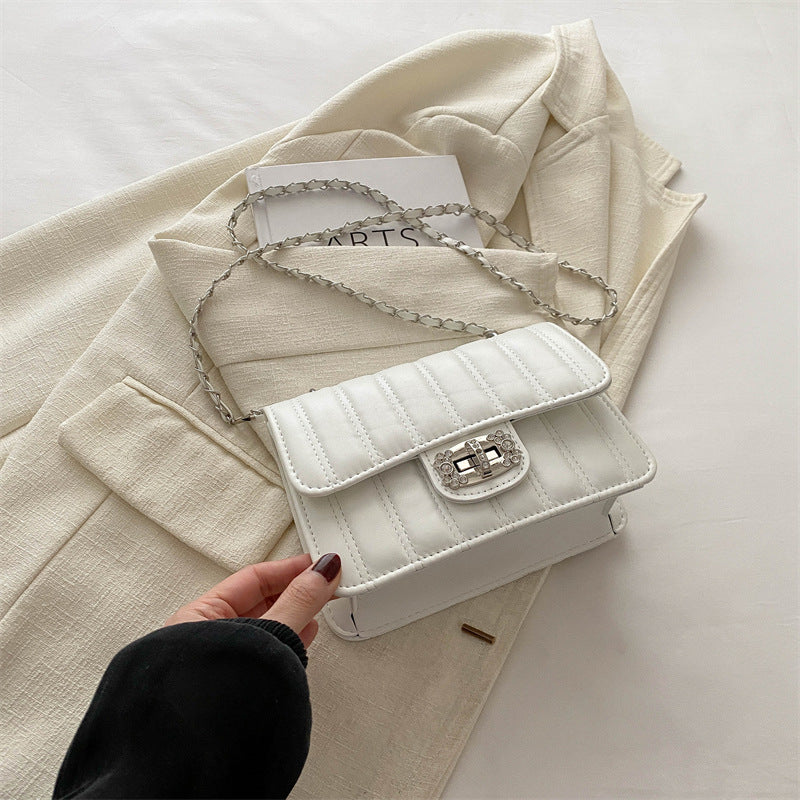 Sac à bandoulière carré plissé à chaîne pour femme, décontracté, couleur unie 