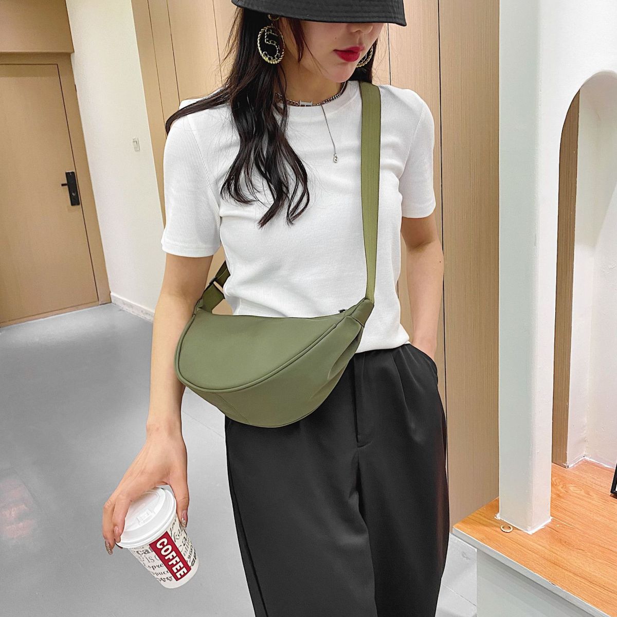 Summer Women Fashionable Simple Dumpling Shape Oxford Cloth Crossbody Bag