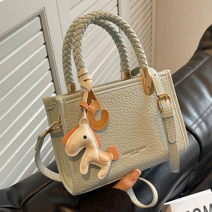 Sac à bandoulière carré en PU pour femme, à la mode, avec pendentif en forme de poney, avec poignée 