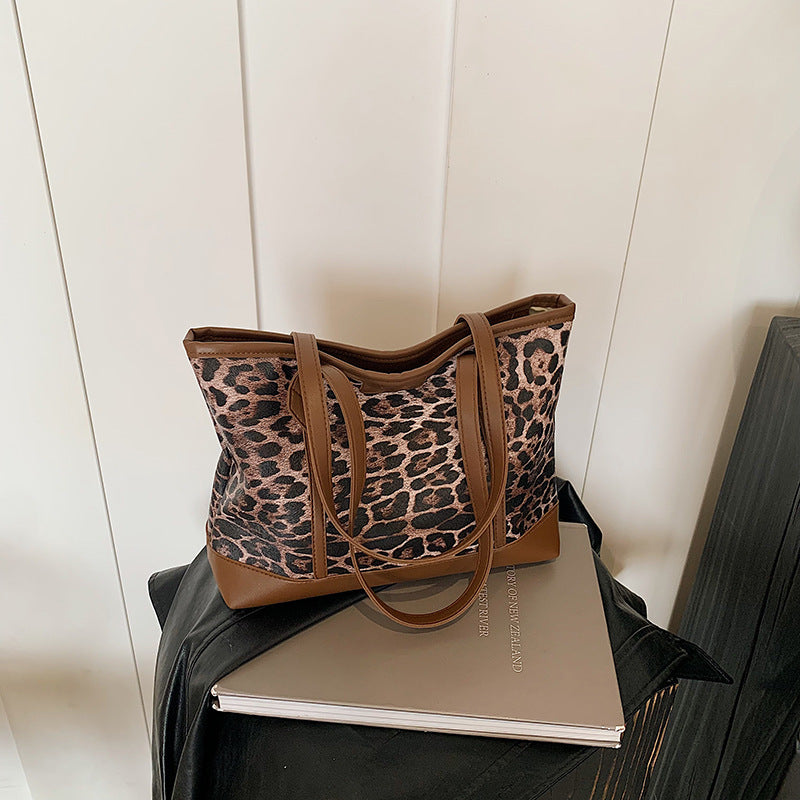 Women Fashion Retro Leopard Pu Tote Bag