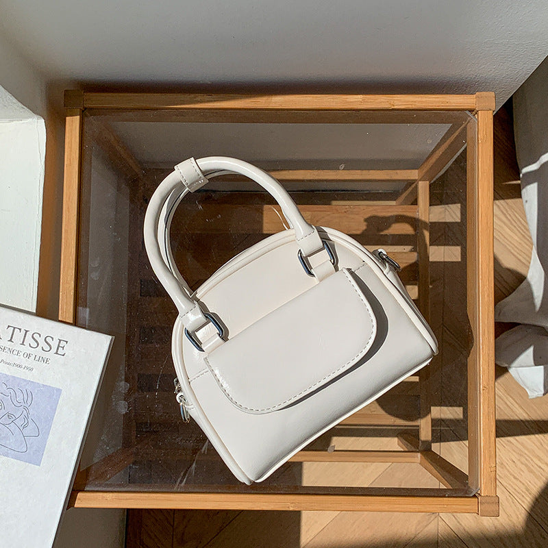 Women Fashion Boston PU Zip Flap Handle Shoulder Bag