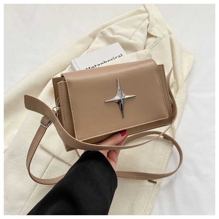 Sac à bandoulière carré en PU pour femme, style rétro, couleur unie, à rabat, style étoile