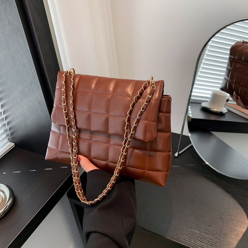 Women Fashionable Simple Solid Color Rhombic Clad Flap Chain Shoulder Crossbody Bag