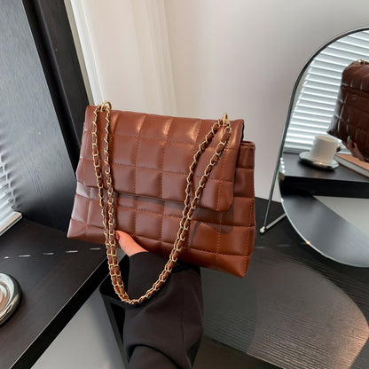 Women Fashionable Simple Solid Color Rhombic Clad Flap Chain Shoulder Crossbody Bag