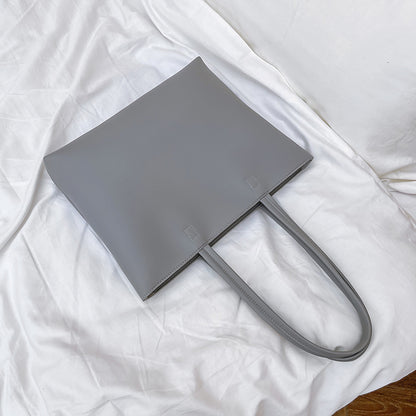 Women Fashion Basic Zipper Design Solid Color Large Capacity PU Tote Bag