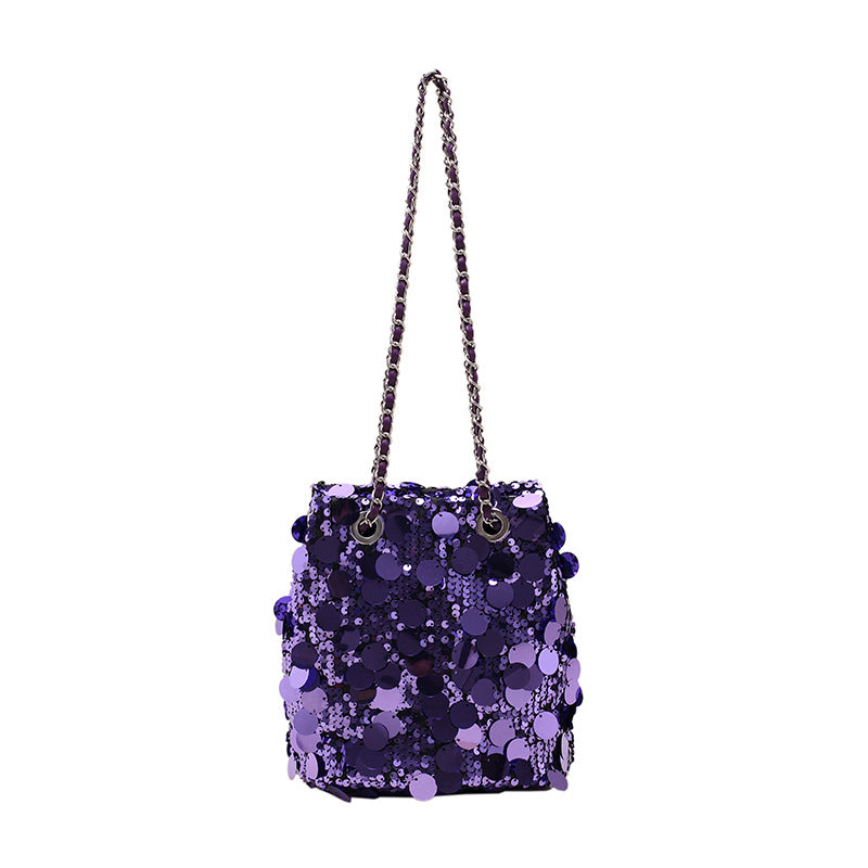 Sac seau à bandoulière à paillettes pour femme 