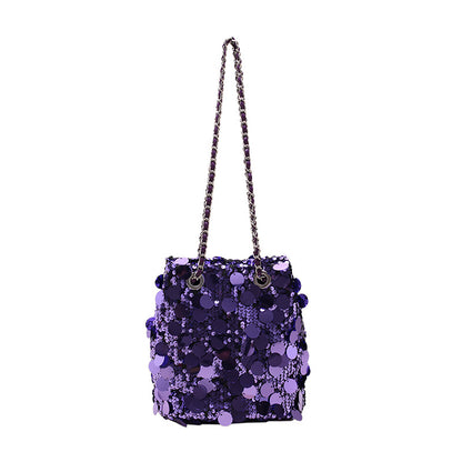 Sac seau à bandoulière à paillettes pour femme 