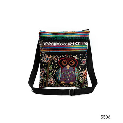 Women'S Ethnic Double Zip Owl Print Shopping Bag