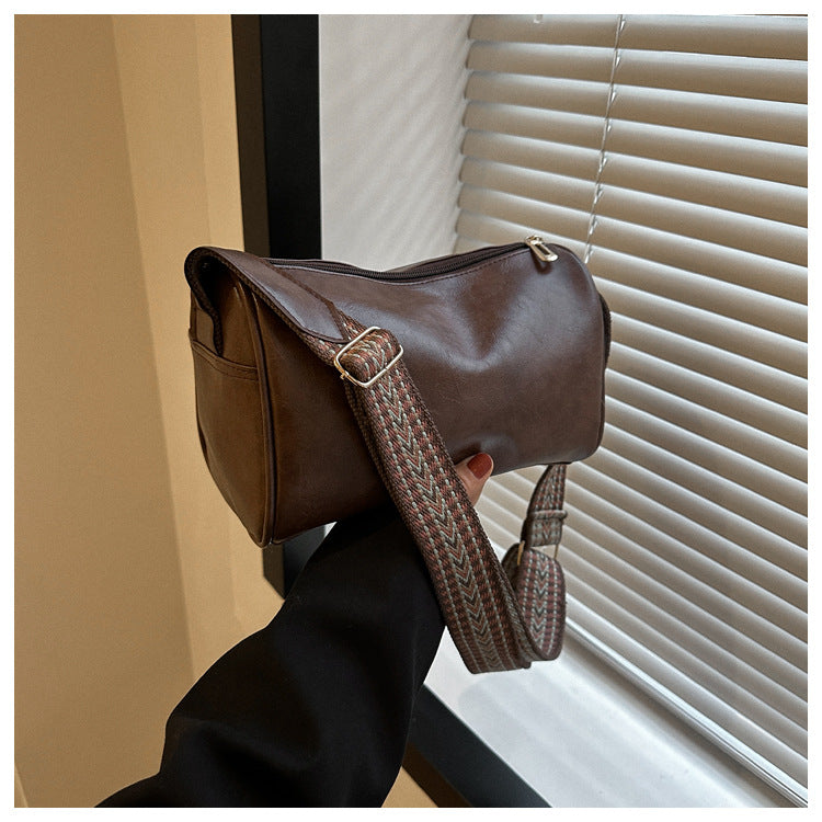 Women Fashion Retro Solid Color Baguette Shoulder Bag