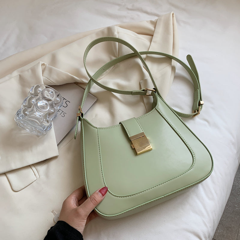 Women Casual Buckle Design Solid Color PU Shoulder Bag
